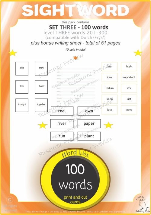 Sight word card variety  3rd 100