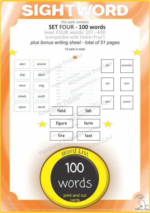 Sight word card variety  4th 100