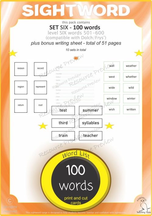 Sight word card variety  6th 100
