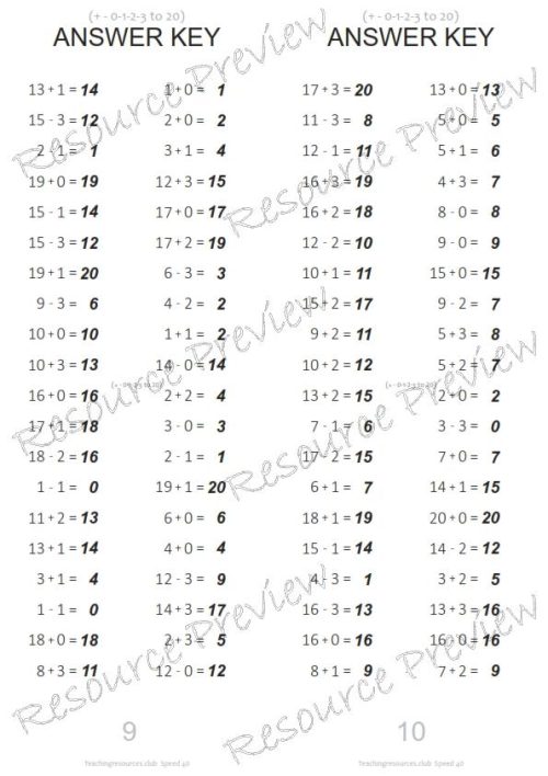 Number Facts Speed Tests: Count on/back 0-3 to 20 - Image 3
