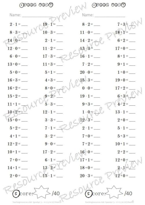 Number Facts Speed Tests: Count on/back 0-3 to 20 - Image 2