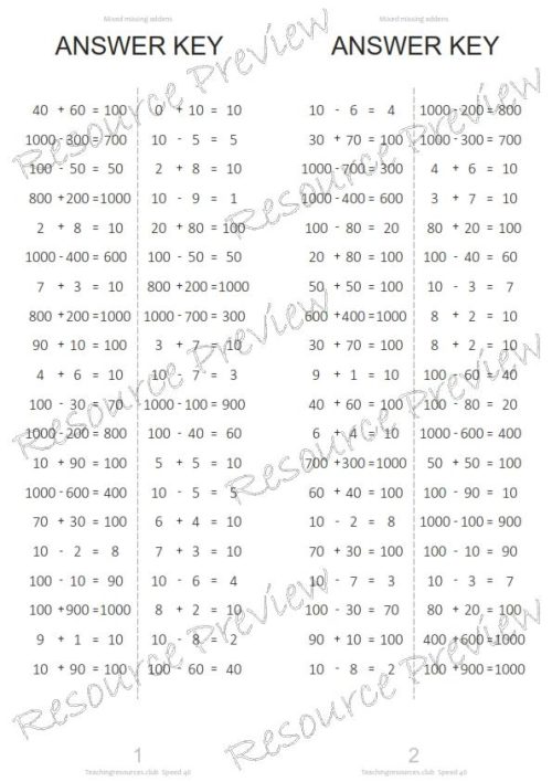 Number Fact Speed Tests - Rainbow Facts to 10, 100, 1000 mix (missing addends) - Image 3