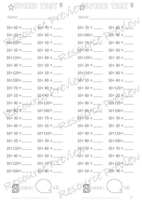 Number Facts Speed Tests Multiplication 10x plus extension (x10, x100, missing addends) PACK - Image 3