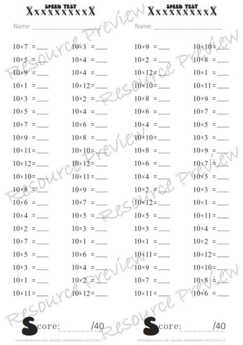 Number Facts Speed Tests Multiplication 10x plus extension (x10, x100, missing addends) PACK - Image 2