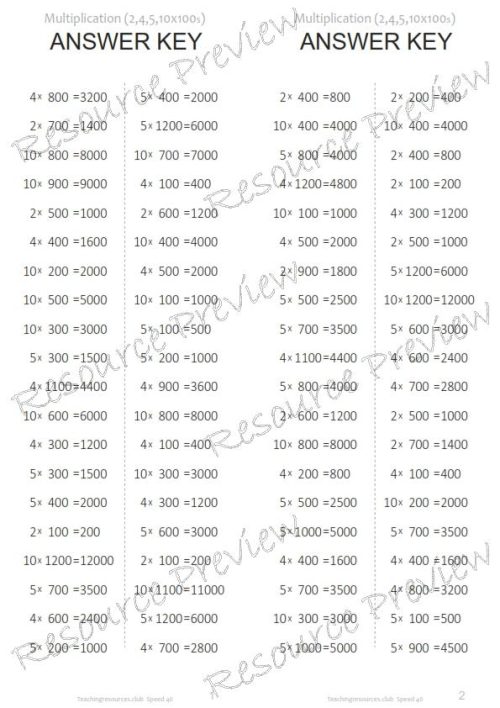 Number Facts Speed Tests Multiplication 2,4,5,10 x 100s - Image 3