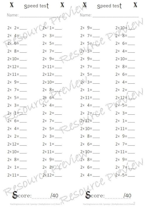 Number Facts Speed Tests Multiplication 2x - Image 2
