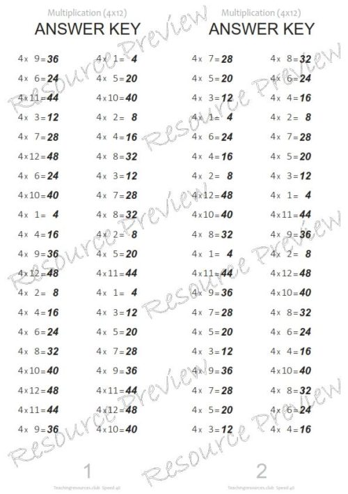 Number Facts Speed Tests Multiplication 4x - Image 3