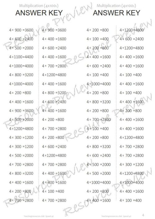 Number Facts Speed Tests Multiplication 4x plus extension (x10, x100, missing addends) PACK - Image 4