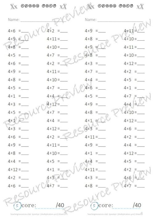 Number Facts Speed Tests Multiplication 4x plus extension (x10, x100, missing addends) PACK - Image 2
