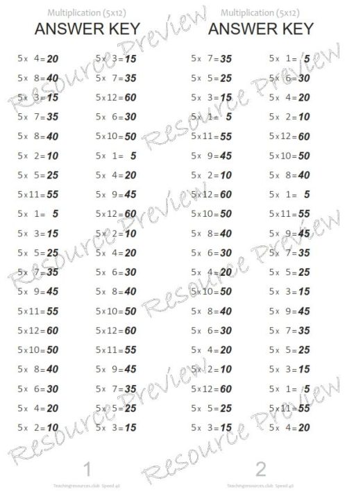Number Facts Speed Tests Multiplication 5x - Image 3