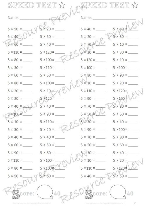 Number Facts Speed Tests Multiplication 5x plus extension (x10, x100, missing addends) PACK - Image 3
