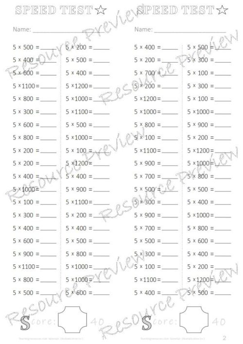 Number Facts Speed Tests Multiplication 5x plus extension (x10, x100, missing addends) PACK - Image 4