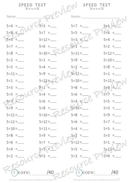 Number Facts Speed Tests Multiplication 5x - Image 2