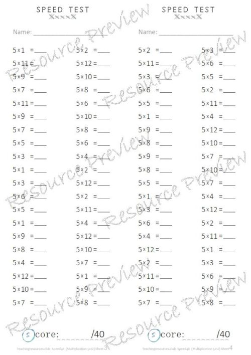 Number Facts Speed Tests Multiplication 5x plus extension (x10, x100, missing addends) PACK - Image 2