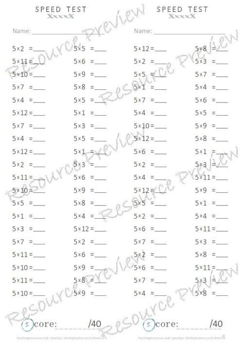Number Facts Speed Tests Multiplication 5x plus extension (x10, x100, missing addends) PACK - Image 6