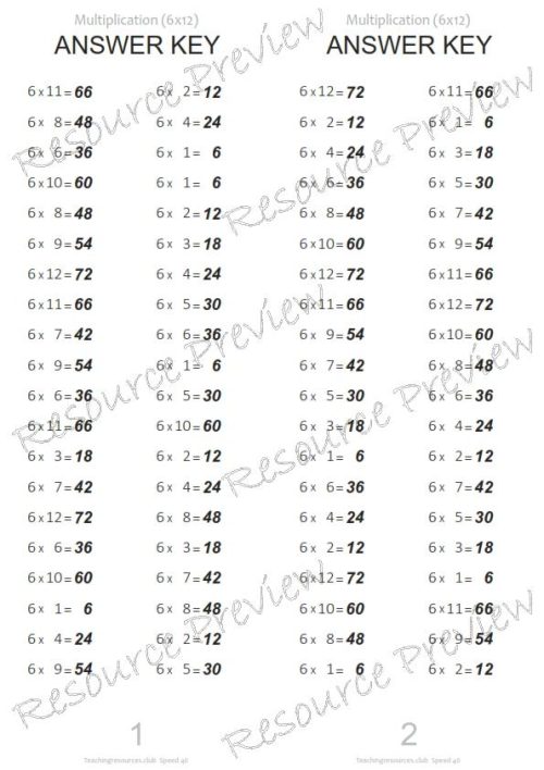 Number Facts Speed Tests Multiplication 6x - Image 3