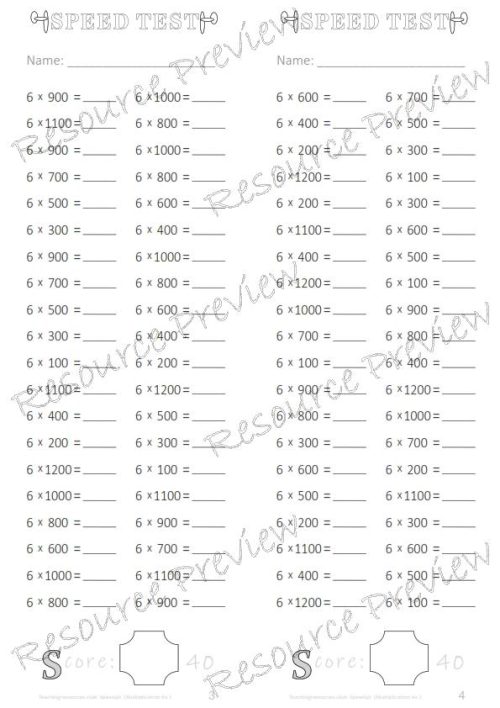 Number Facts Speed Tests Multiplication 6x plus extension (x10, x100, missing addends) PACK - Image 4