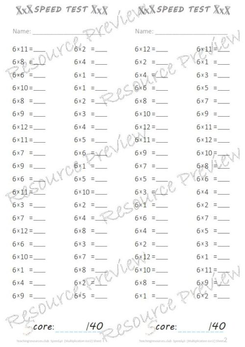 Number Facts Speed Tests Multiplication 6x - Image 2