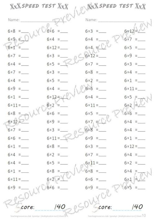Number Facts Speed Tests Multiplication 6x plus extension (x10, x100, missing addends) PACK - Image 2