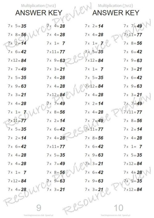 Number Facts Speed Tests Multiplication 7x - Image 3
