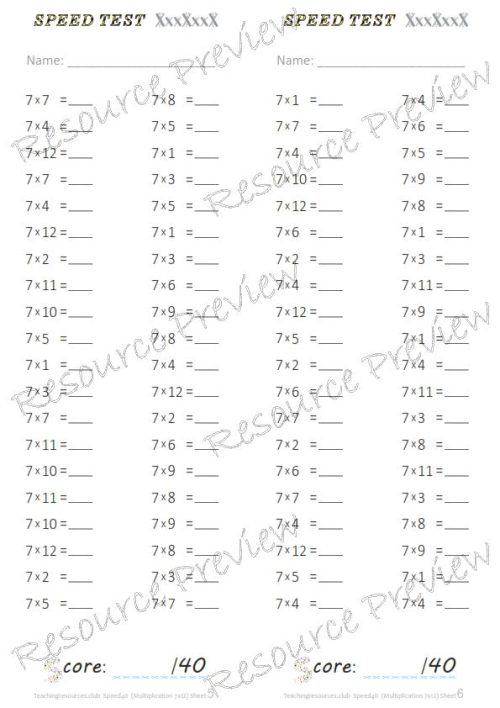 Number Facts Speed Tests Multiplication 7x plus extension (x10, x100, missing addends) PACK - Image 2
