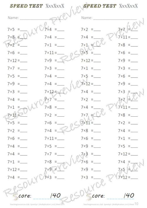 Number Facts Speed Tests Multiplication 7x - Image 2