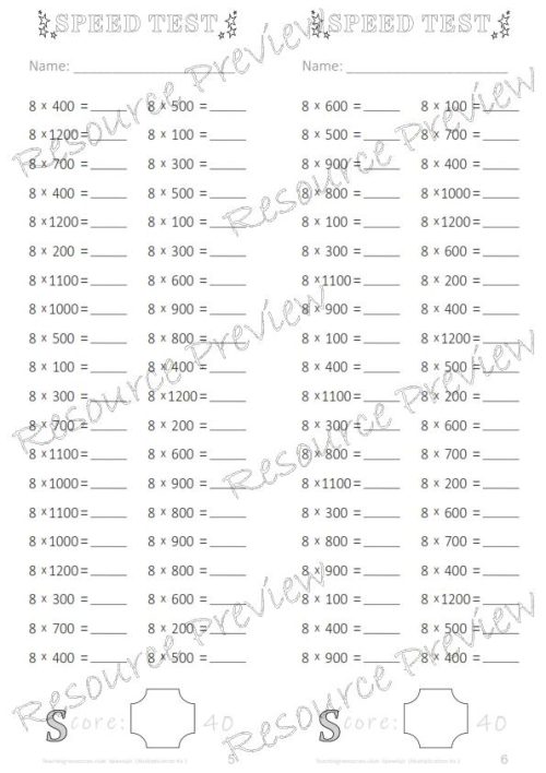 Speed Test Multiplication 8 x 100s - Image 2