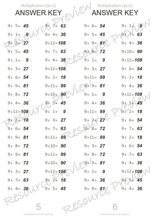 Number Facts Speed Tests Multiplication 9x - Image 3