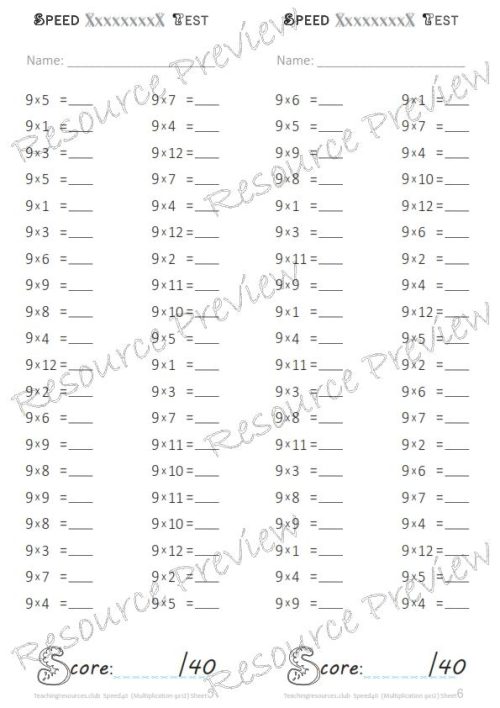 Number Facts Speed Tests Multiplication 9x - Image 2