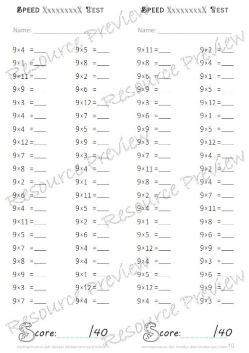 Number Facts Speed Tests Multiplication 9x plus extension (x10, x100, missing addends) PACK - Image 2