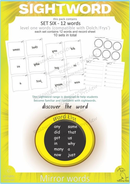 Sight word Grow and Mirror Lv1-6