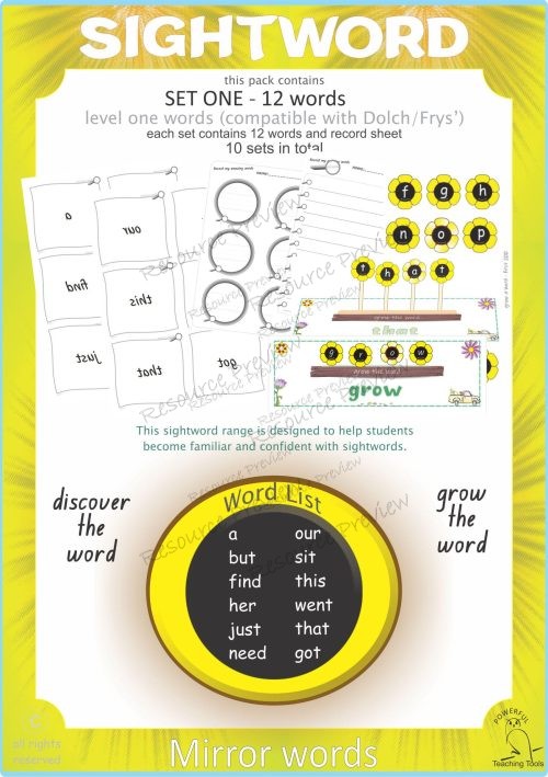 Sight word Grow and Mirror Lv1-1