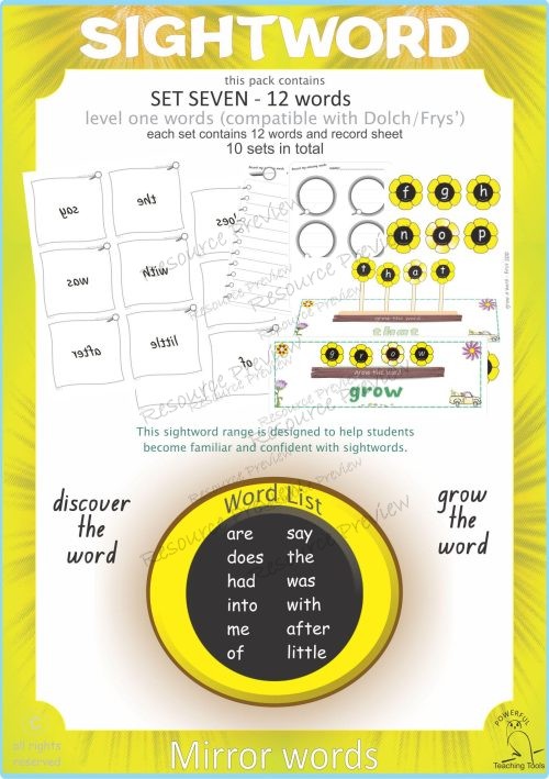 Sight word Grow and Mirror Lv1-7