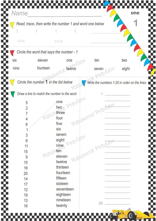 Numeracy Worksheet set 1-20 - Image 2
