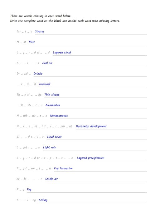 Cloud type vocab Stratus